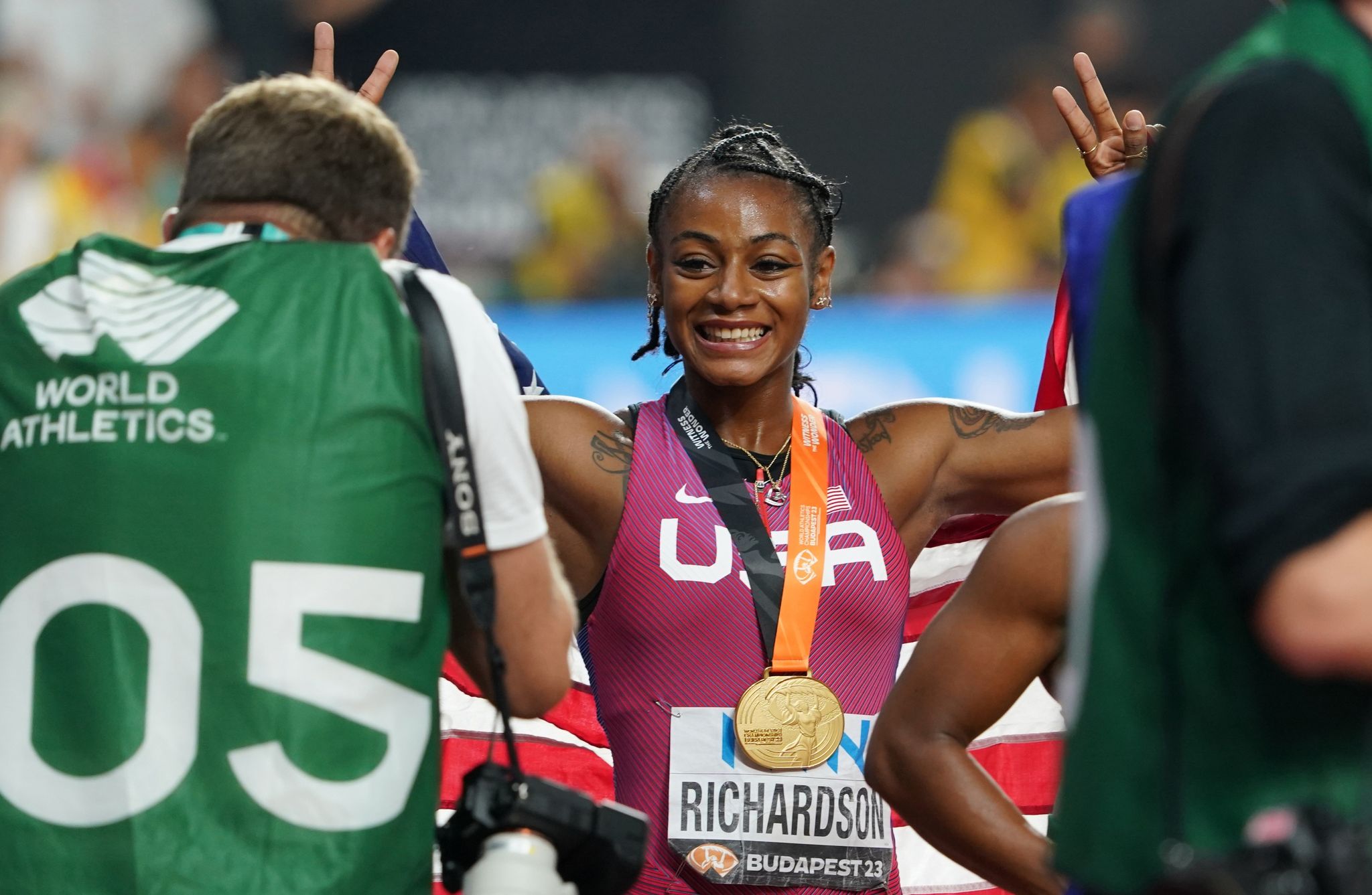 Sha'carri Richardson Aus Den USA Gewinnt Die 100 Meter Bei Der WM In Budapest In 10,65 Sekunden.