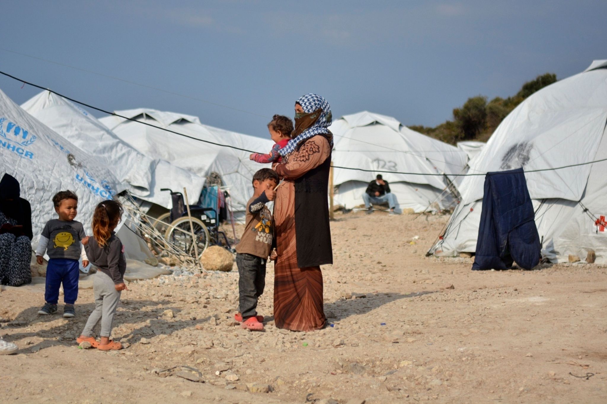 Aus Ihrer Heimat Geflüchtete Menschen Im Flüchtlingslager Kara Tepe Auf Lesbos.