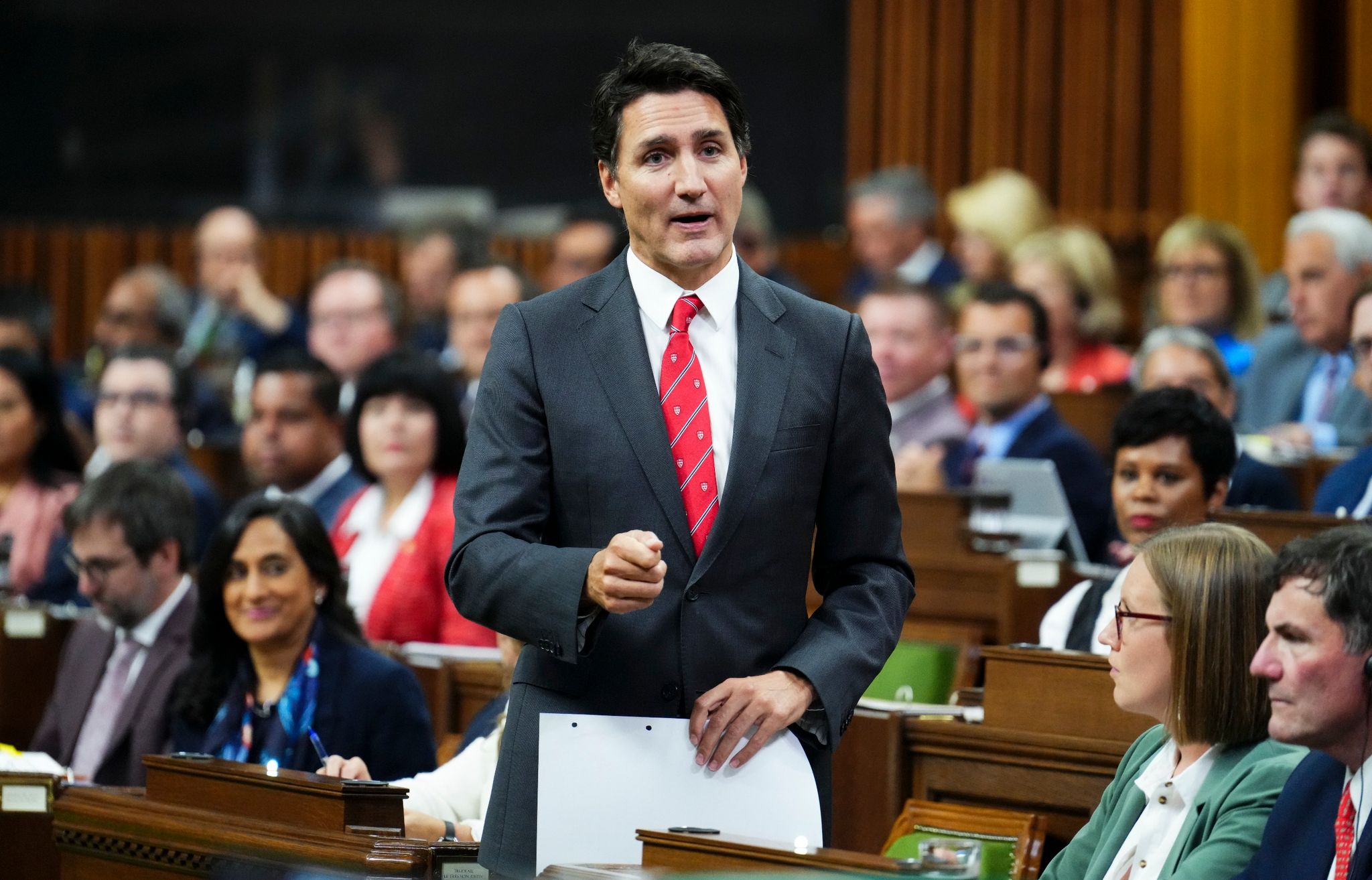 Kanadas Premierminister Justin Trudeau Während Einer Fragestunde Im House Of Commons.