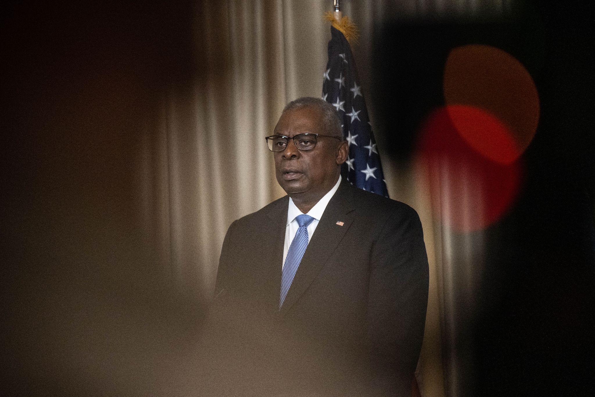 US-Verteidigungsminister Lloyd Austin Gibt Beim Fünften Treffen Der Ukraine-Kontaktgruppe Auf Dem US-Stützpunkt Ramstein Ein Schluss-Statement Ab.