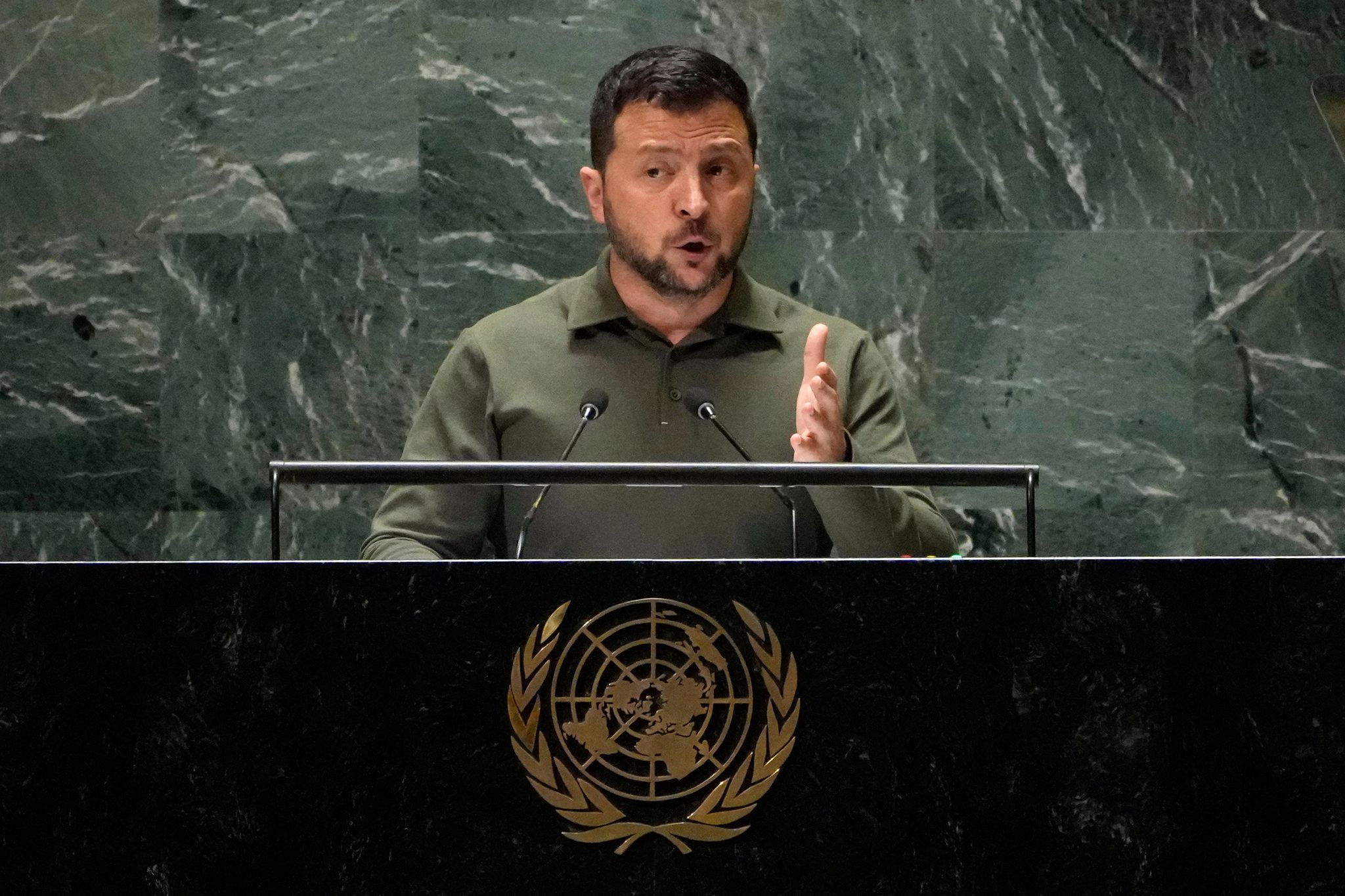 Der Ukrainische Präsident Wolodymyr Selenskyj Spricht Auf Der 78. Sitzung Der Generalversammlung Der Vereinten Nationen.