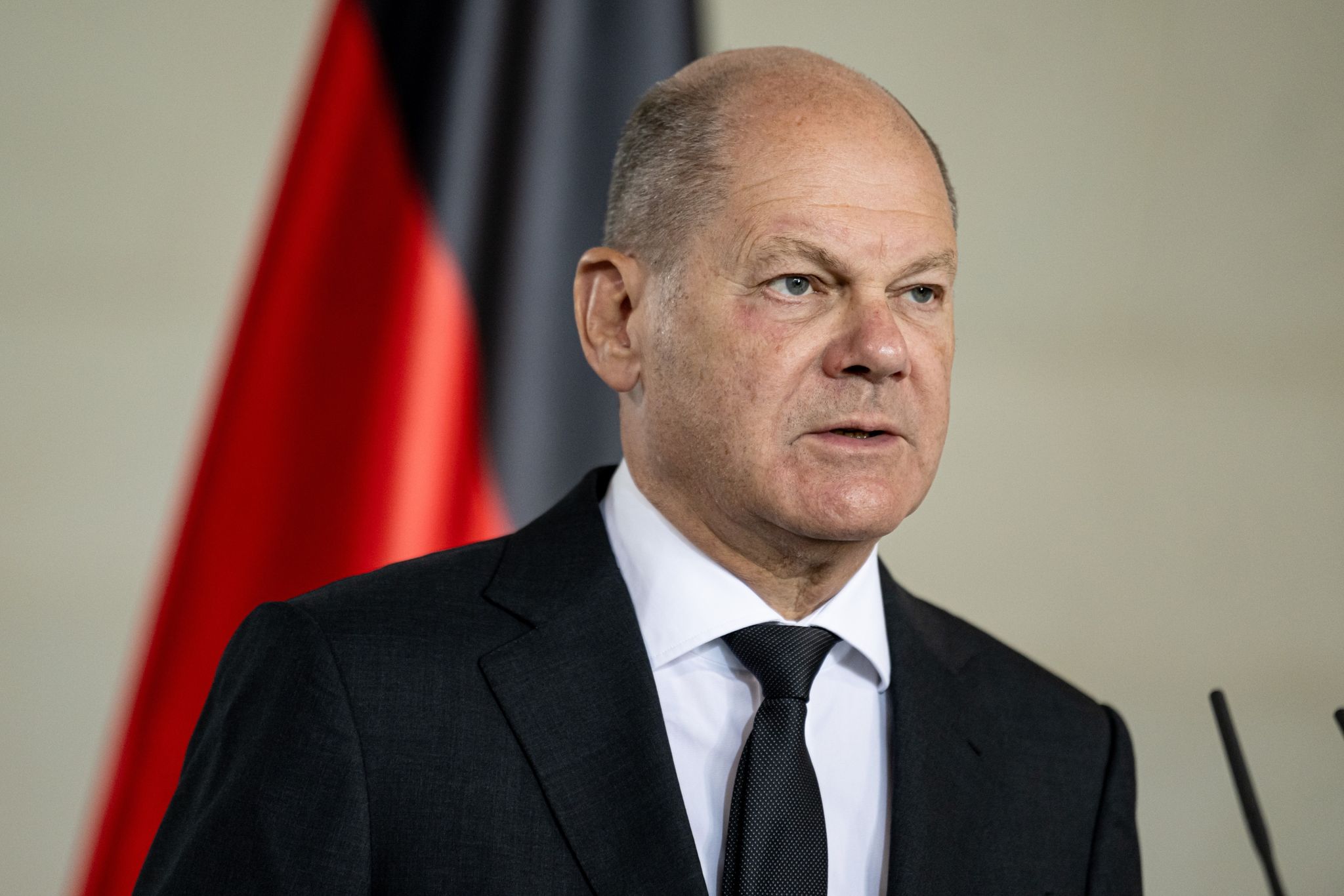 Bundeskanzler Olaf Scholz (SPD) Gibt Im Bundeskanzleramt Ein Statement Zum Großangriff Der Islamistischen Hamas Auf Israel.