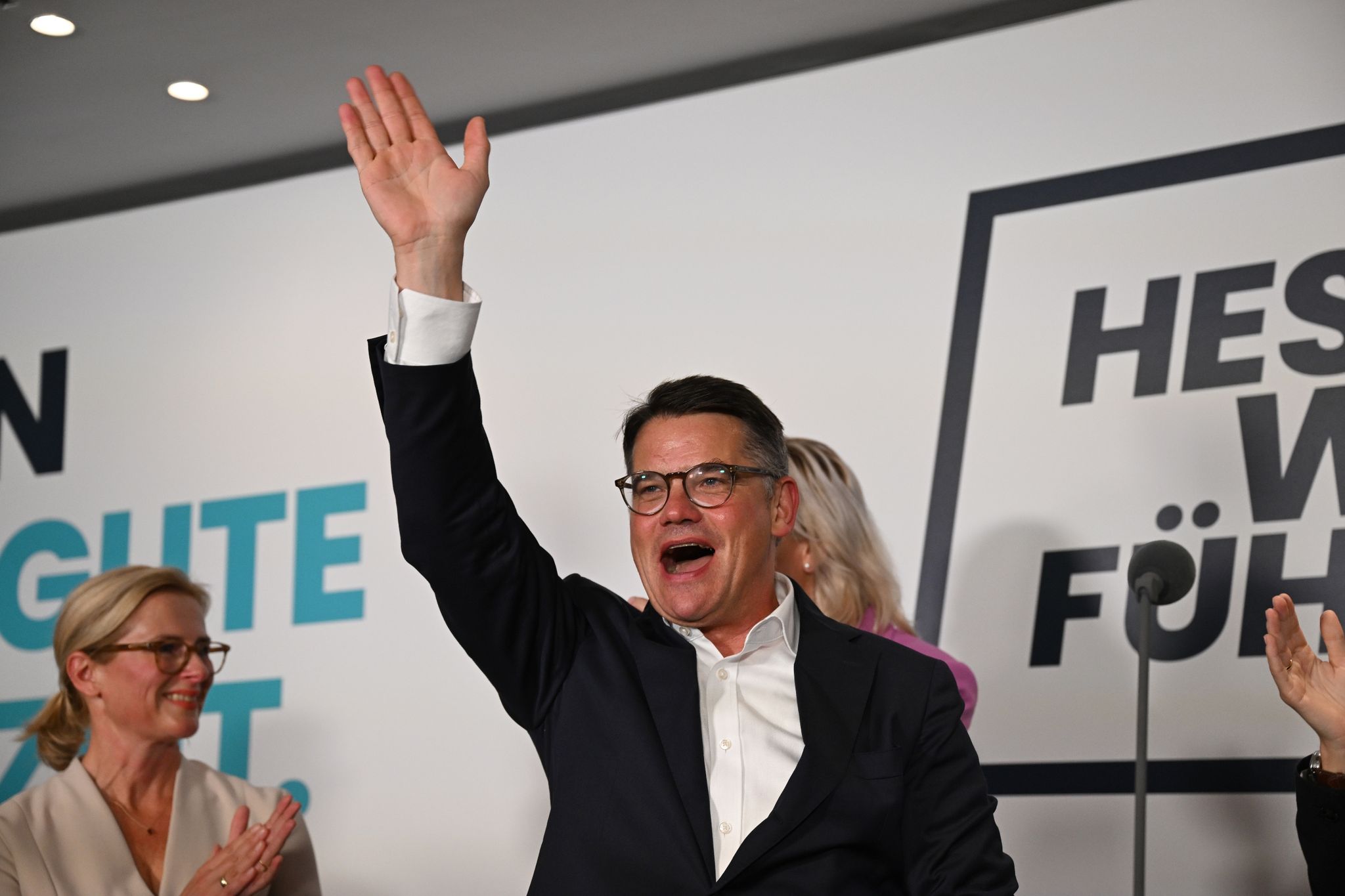 Boris Rhein, Spitzenkandidat Der CDU Und Ministerpräsident Von Hessen, Hat Grund Zur Freude.