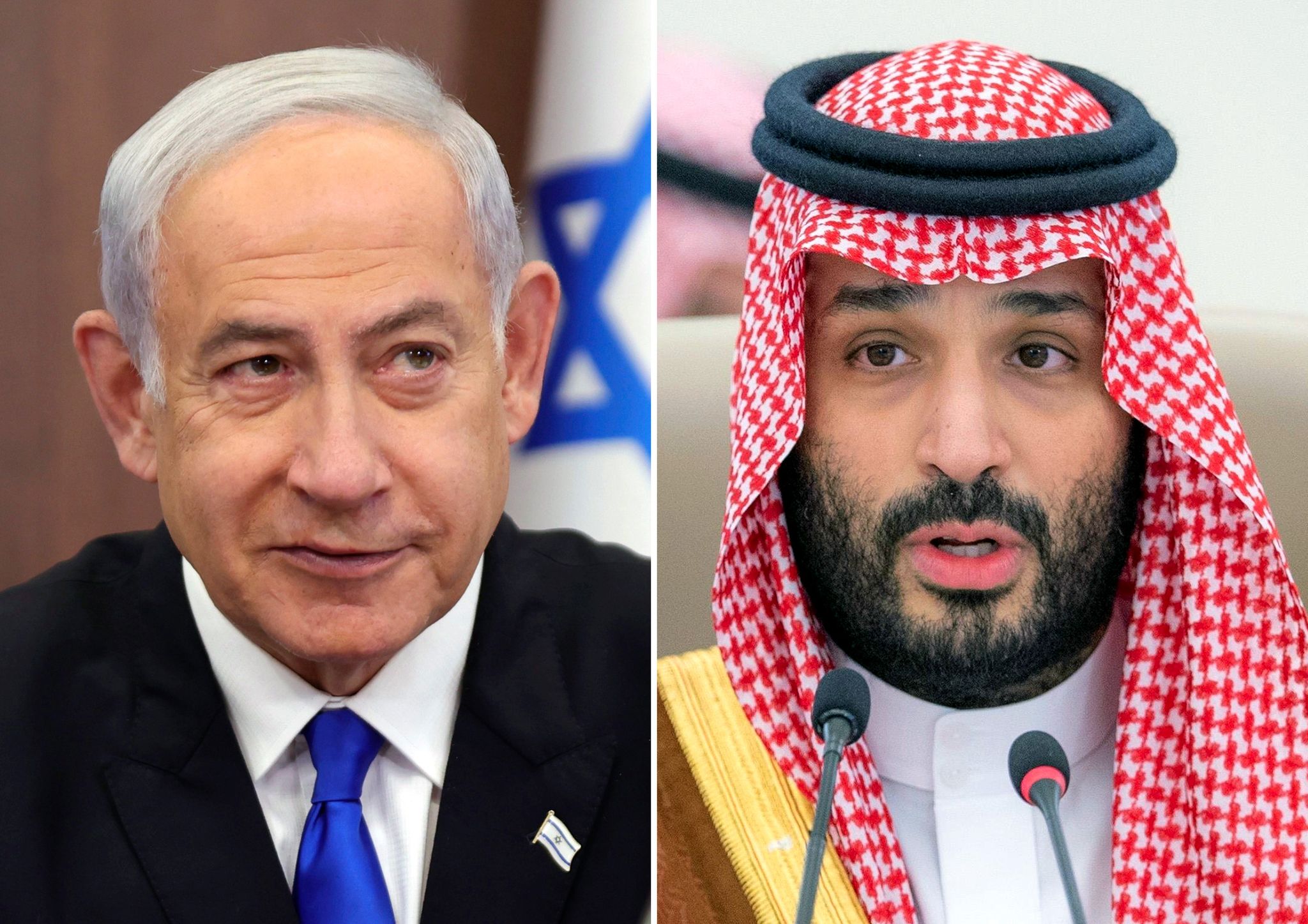 Benjamin Netanjahu (l), Ministerpräsident Von Israel, Und Mohammed Bin Salman, Kronprinz Von Saudi Arabien. Saudi-Arabien Hat Die Gespräche über Eine Mögliche Normalisierung Der Beziehungen Mit Israel Gestoppt, Heißt Es.