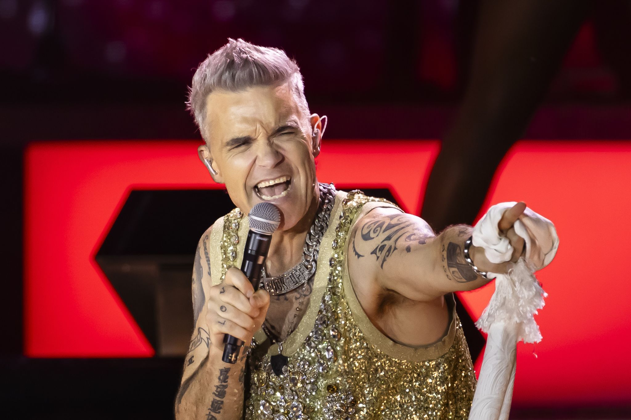 Der Britische Sänger Robbie Williams Hat Sich In Essen Angesagt.
