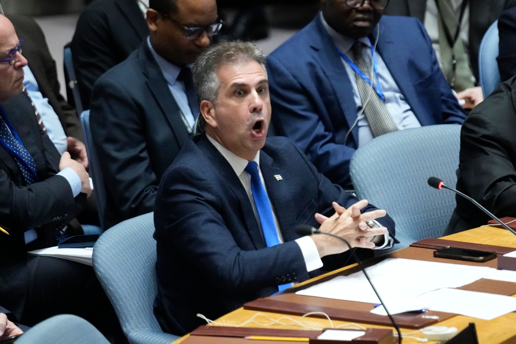 Eli Cohen, Außenminister Von Israel, Spricht Während Einer Sitzung Des Weltsicherheitsrat Im Hauptquartier Der Vereinten Nationen.