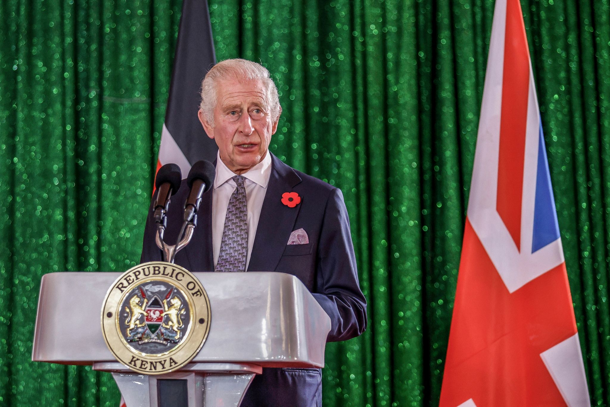 König Charles III. Von Großbritannien Hält Seine Rede Während Des Staatsbanketts Im State House In Nairobi.